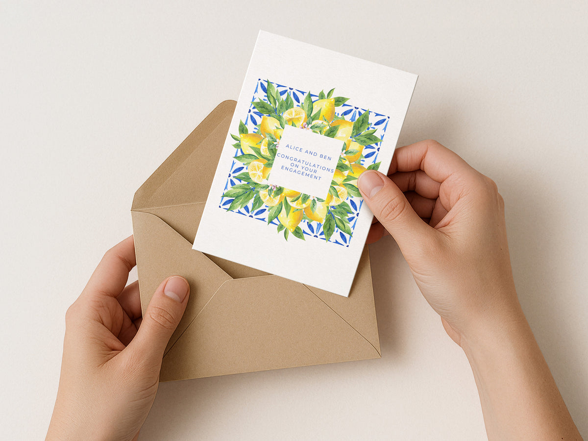 Personalised Lemon, Mediterranean Engagement Card