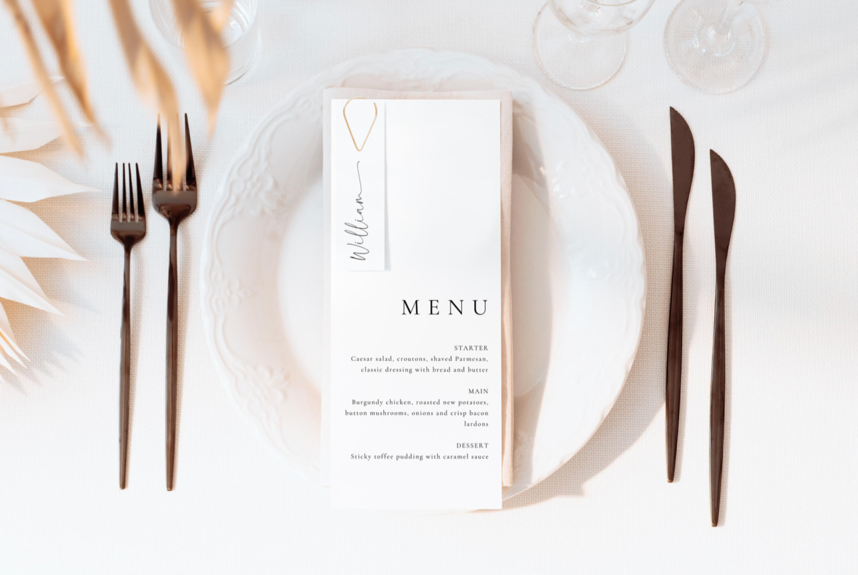 Peaches Menu with Name Tag & Teardrop Clip